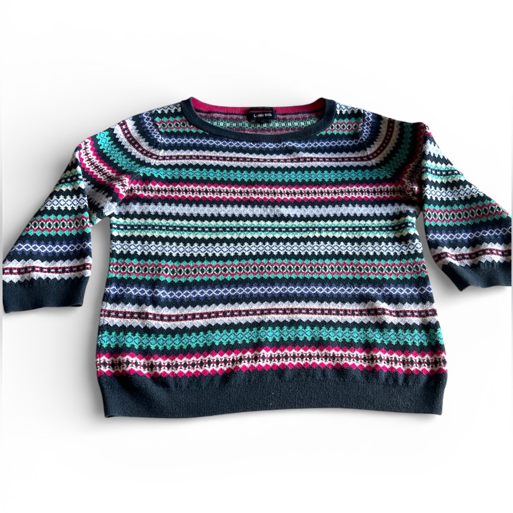 Lands' End Multicolor Striped Sweater 7/8 sleeves 100% supima cotton.